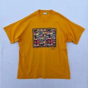 Vintage Yellow Cat Truckee Graphic Crew Neck Tee T-Shirt Size L Grannycore 90s